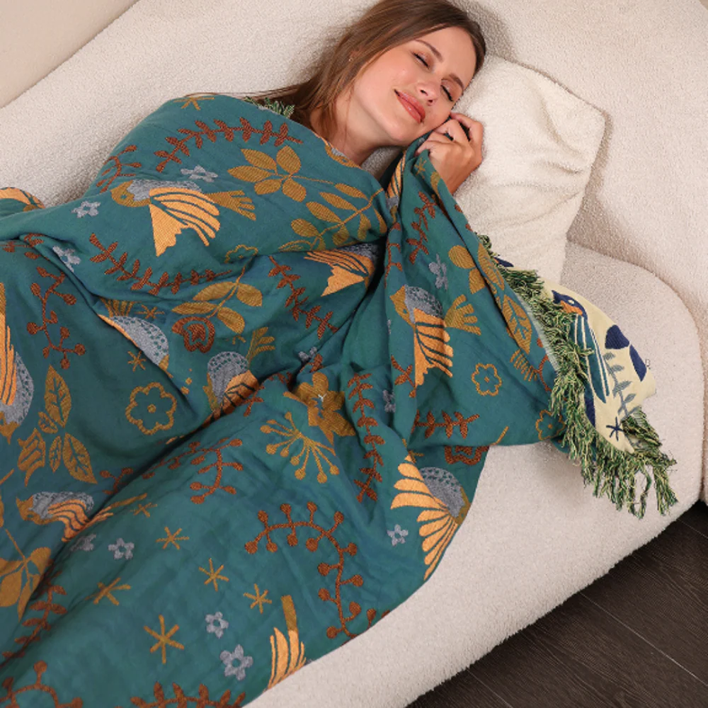 Blanket Throw Scandinavian Bird Reversible Pattern Design