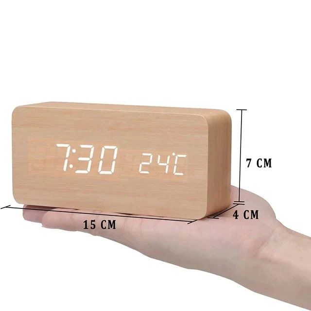 LED Smart Alarm Clock | Modern Voice-Controlled Wooden Design