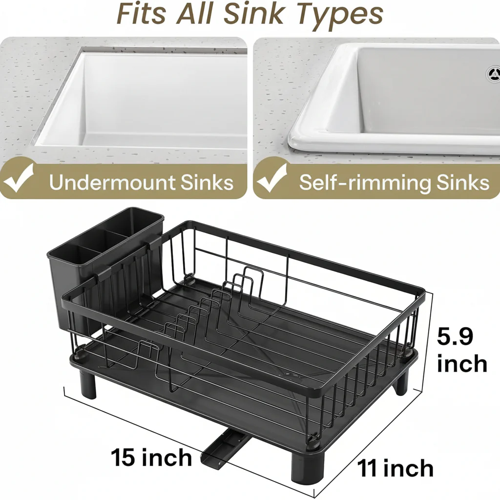 Dish Drying Rack Stainless Steel Compact Countertop Drainboard