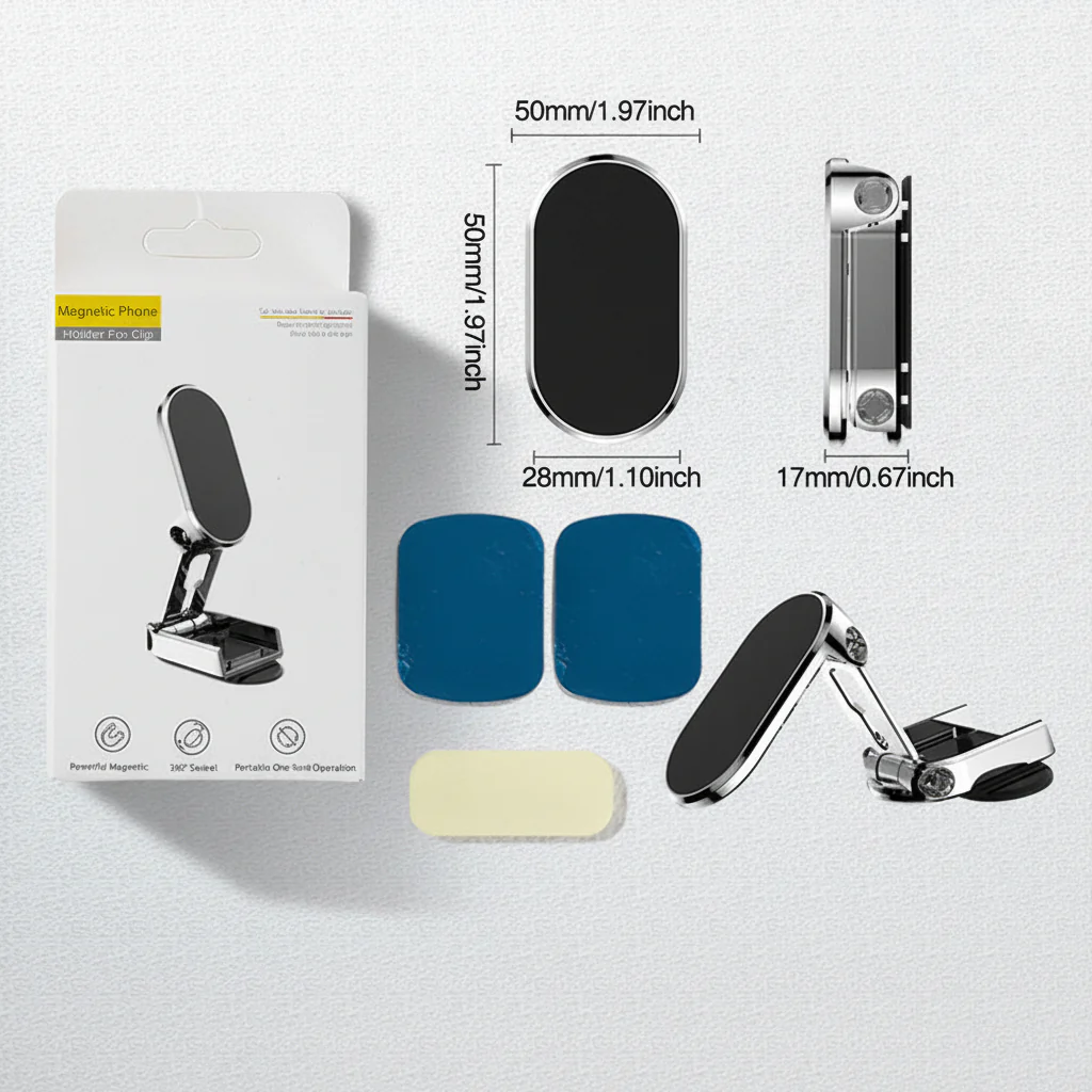 Car Phone Mount Magnetic Dashboard Foldable Alloy Holder