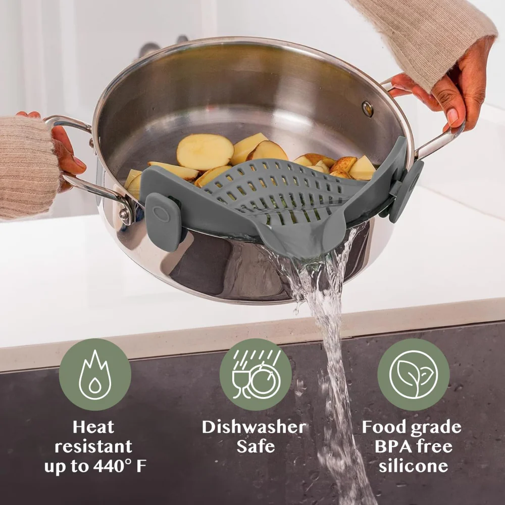 Kitchen Strainer Clip Style Pot Pasta Colander Silicone
