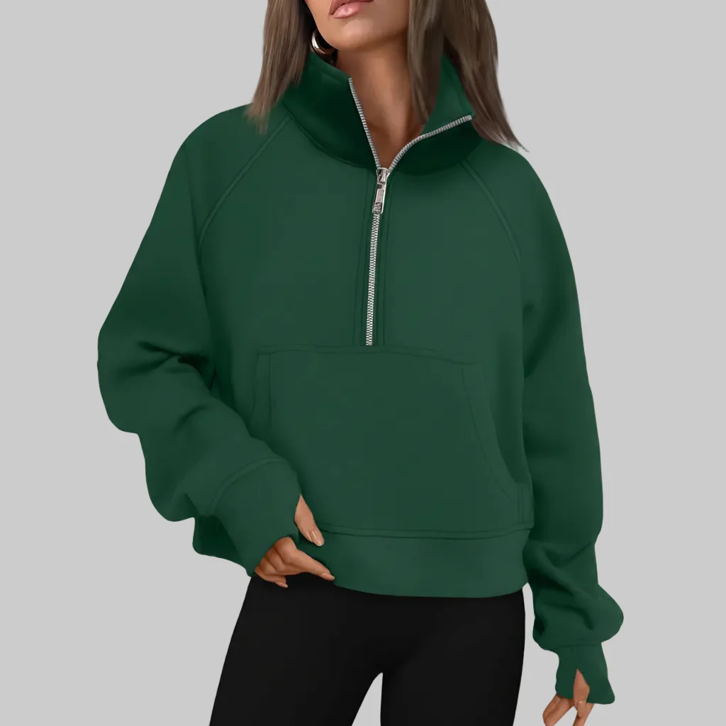 Cozy Sweatshirt Half Zip Fleece Cropped Pullover Women