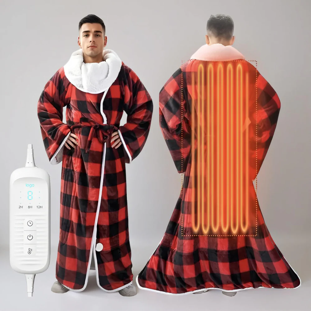Electric Blanket Wearable Hooded Heated Throw Robe