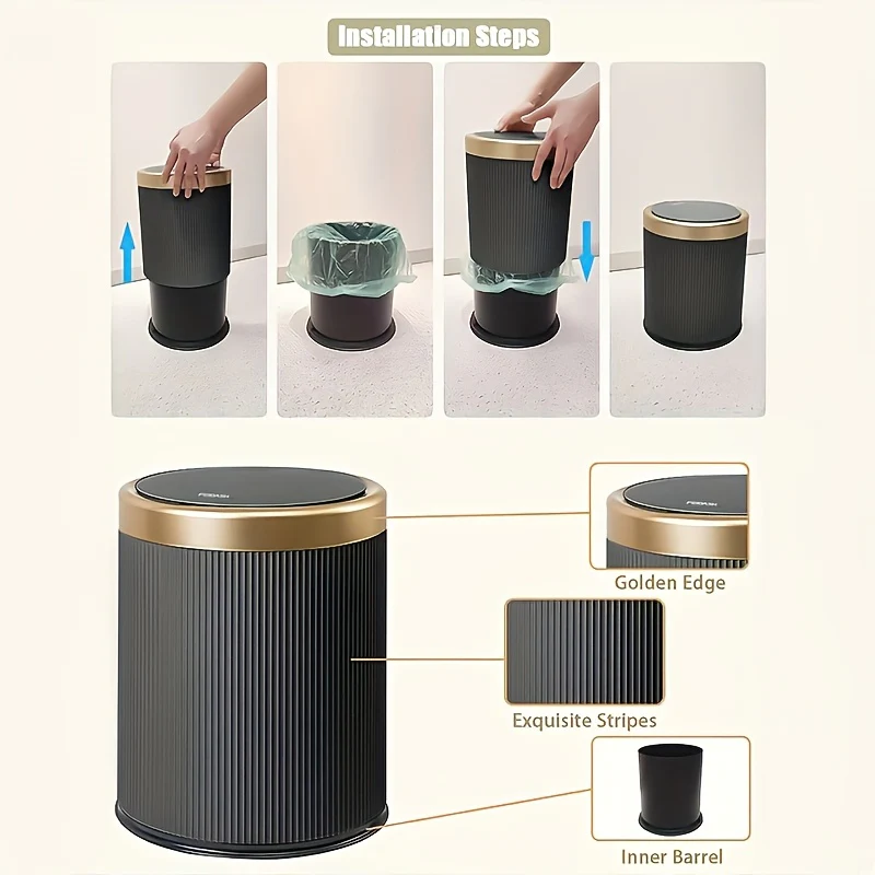 Luxury Oval Trash Can | Press-Top Waste Bin with Dual Inner Bucket