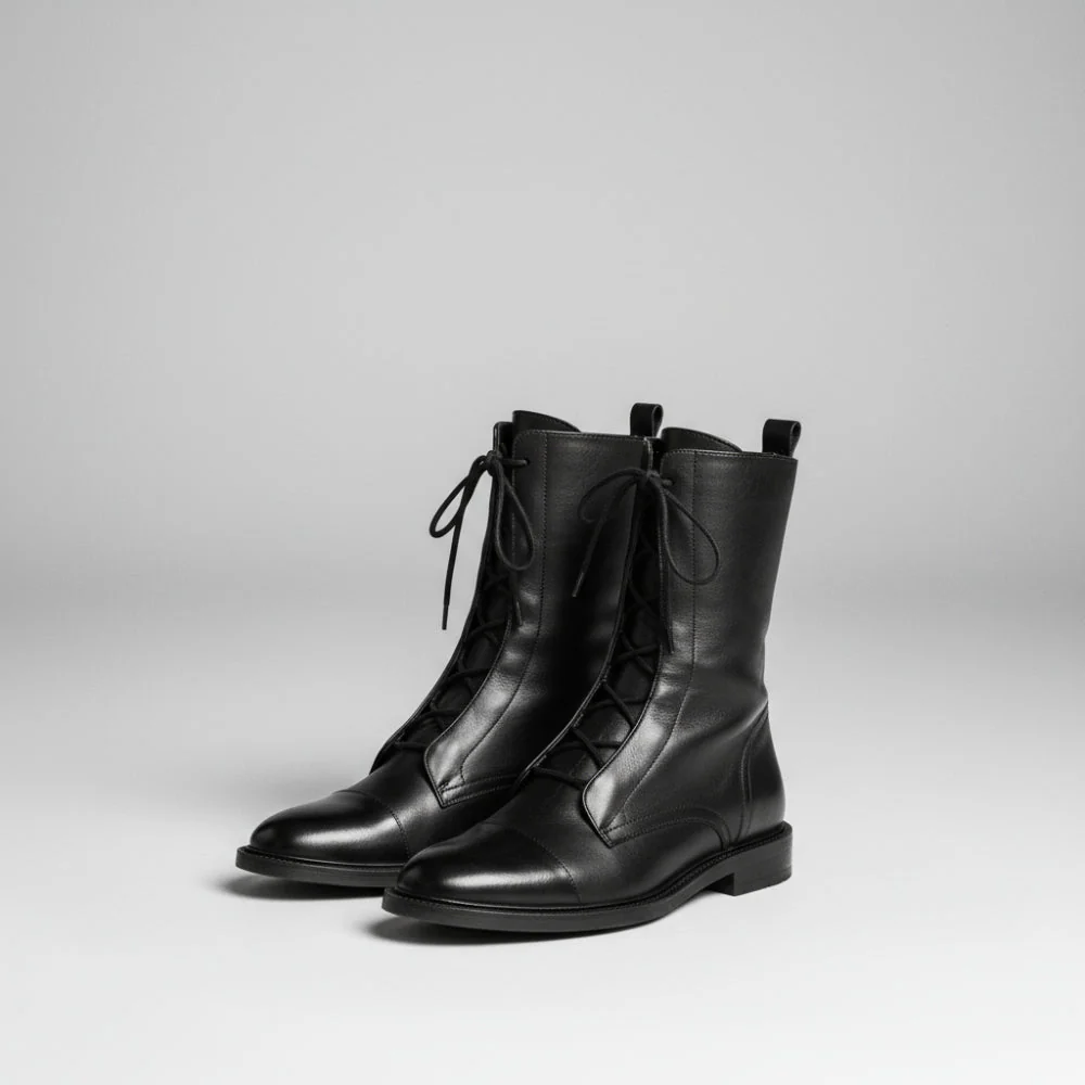 Women Ankle Boots Lace Up Leather Dress Booties