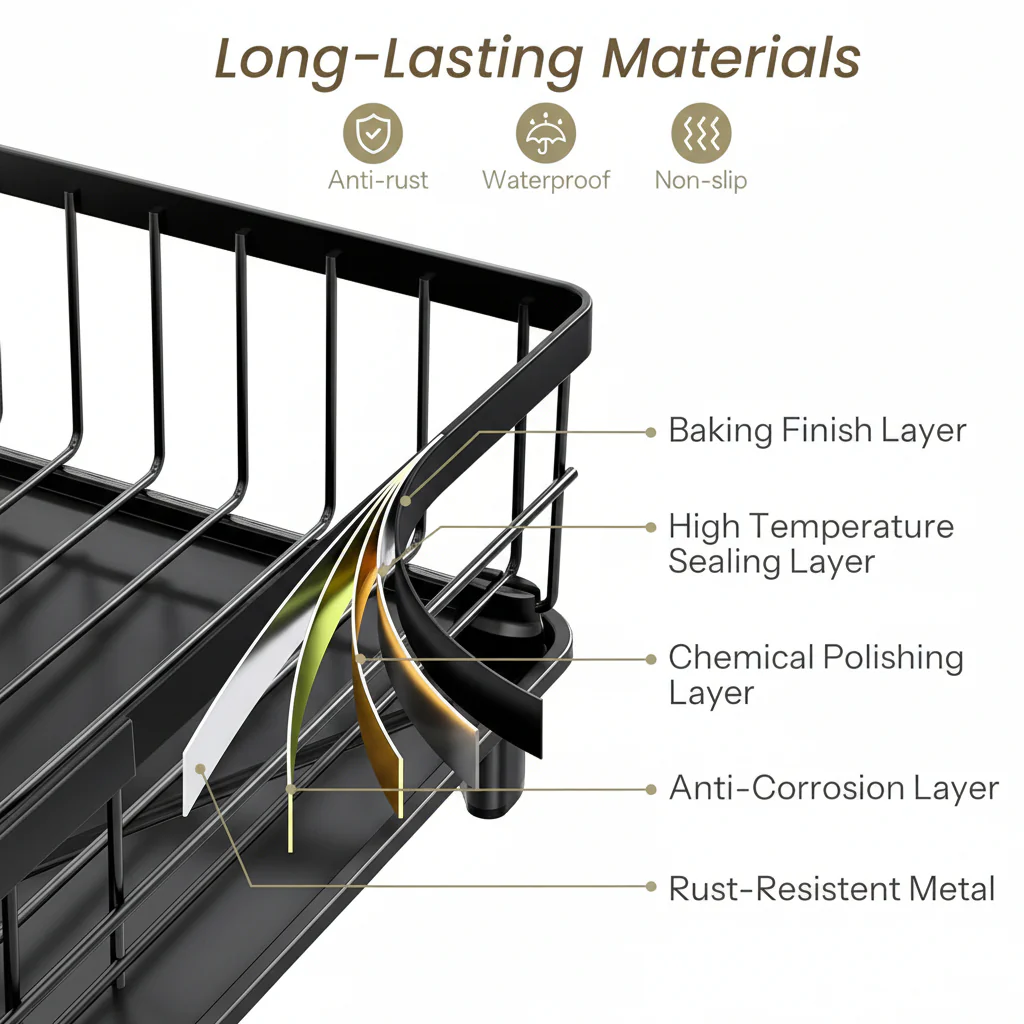 Dish Drying Rack Stainless Steel Compact Countertop Drainboard