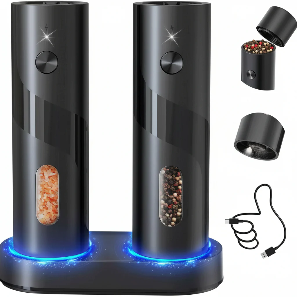 Electric Salt Pepper Grinder Set USB Rechargeable Charging Base ProMax
