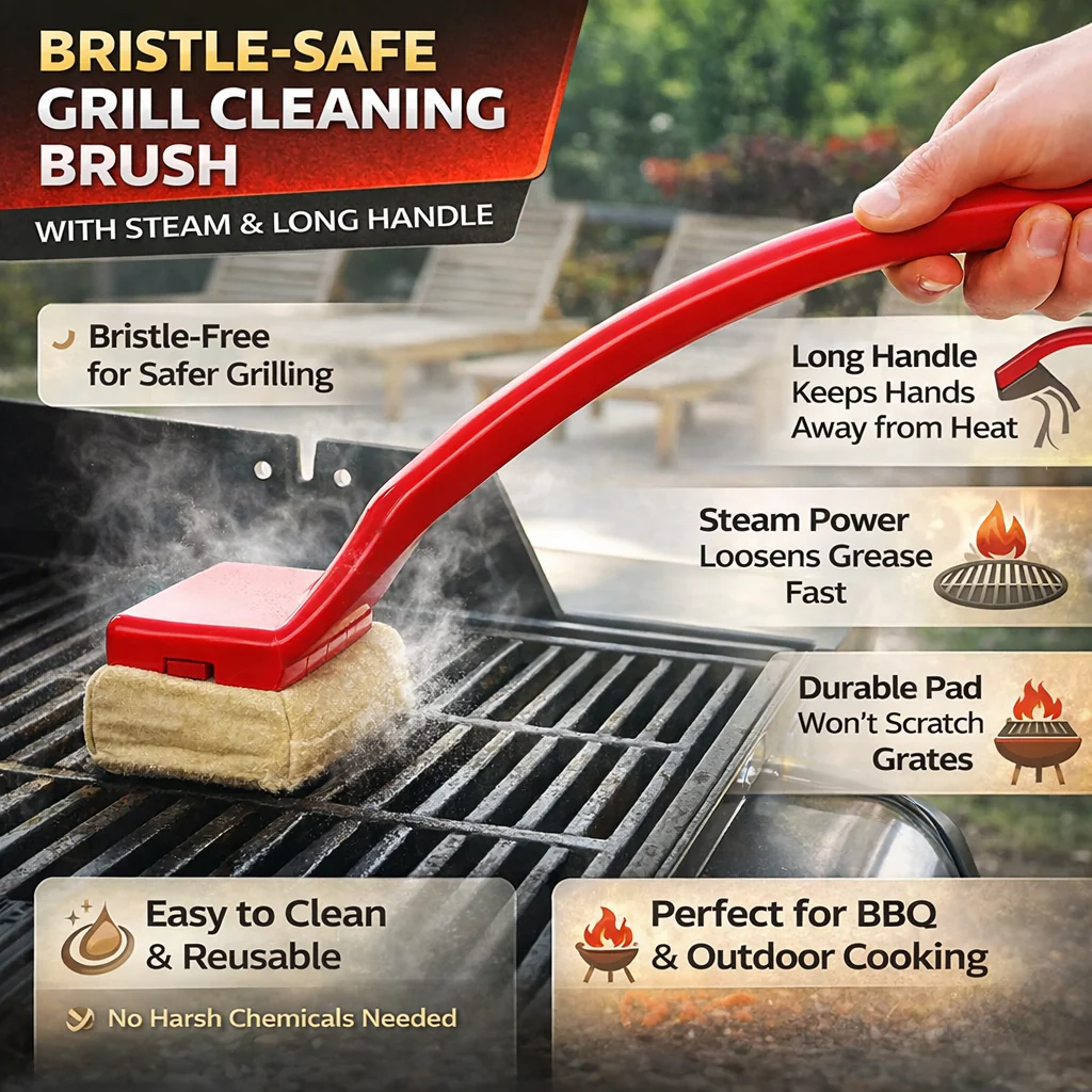 Grill Cleaning Brush Steam Scrubber Bristle Free Long Handle