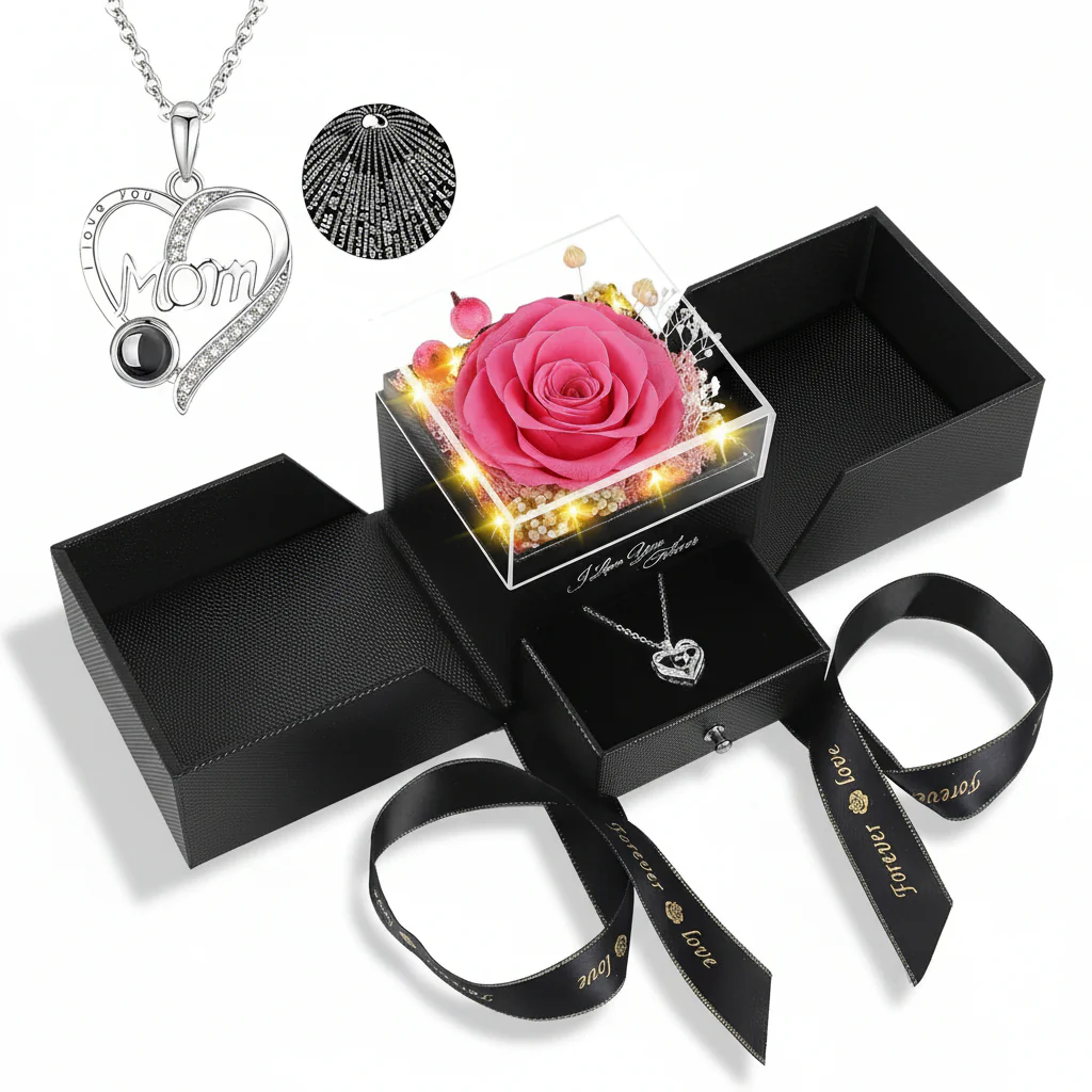 Rose Gift Box Preserved Eternal Flower LED Light Love Necklace