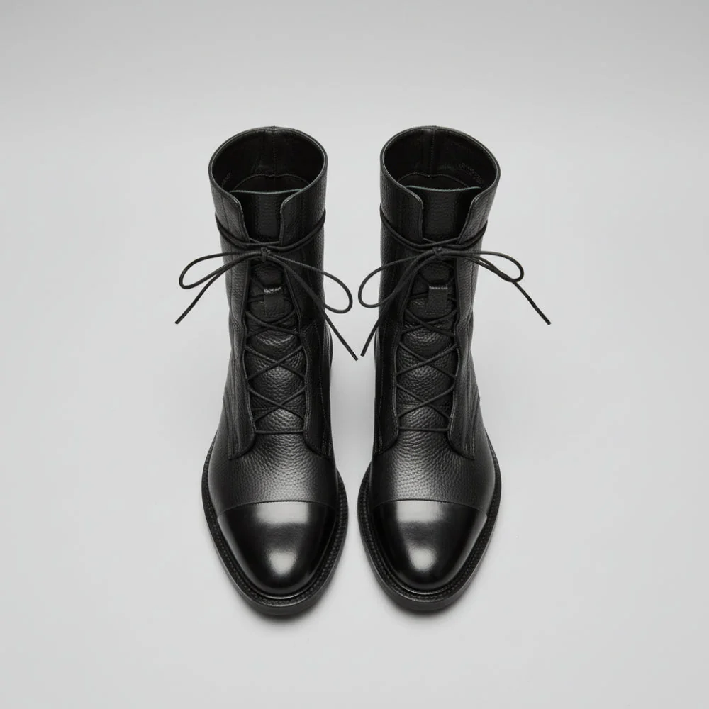 Women Ankle Boots Lace Up Leather Dress Booties