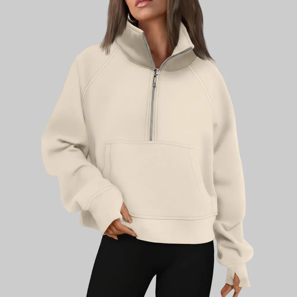 Cozy Sweatshirt Half Zip Fleece Cropped Pullover Women