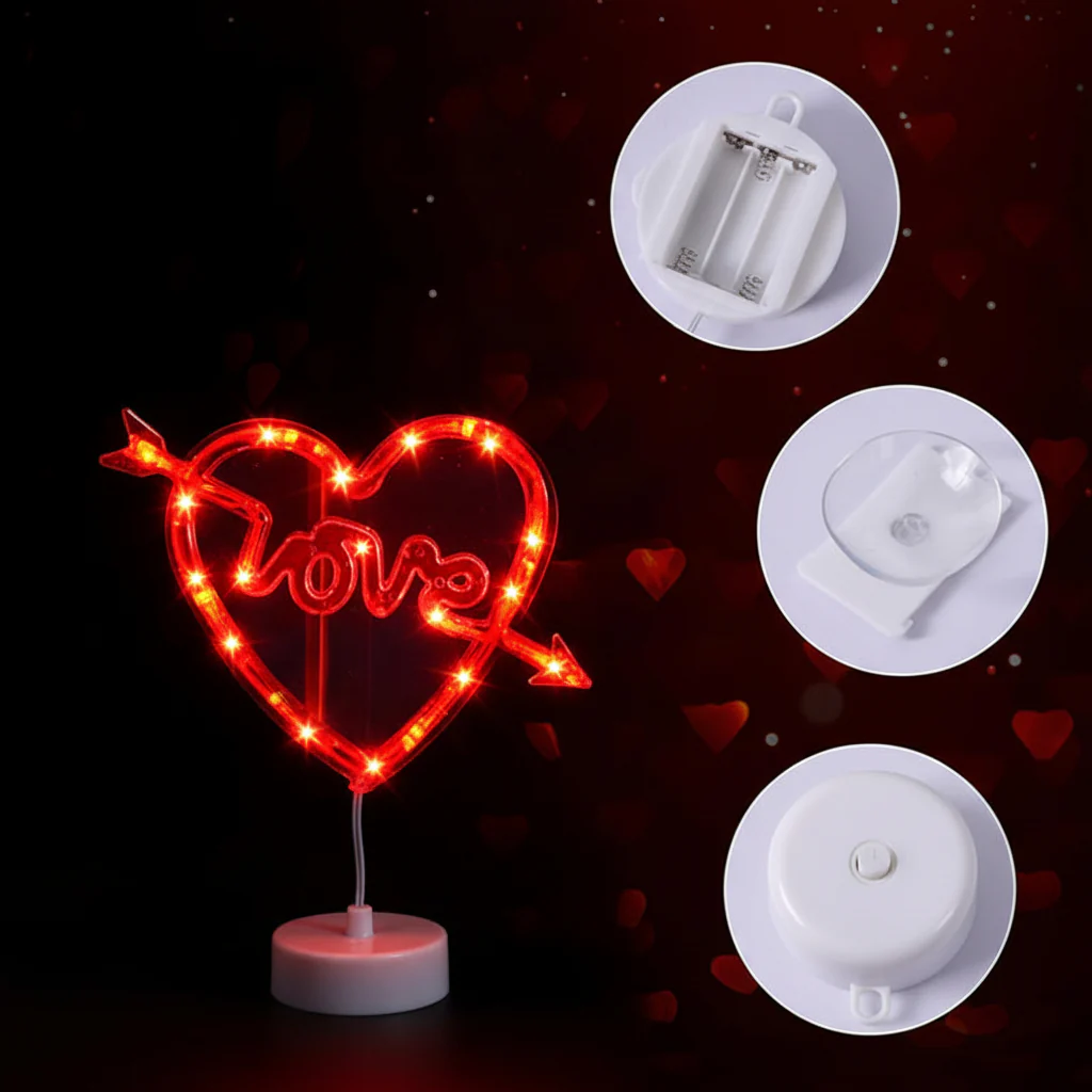 LED Lights Heart Window Suction Cup Battery Powered Romantic Decor
