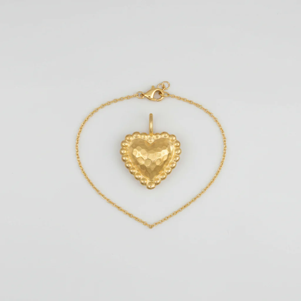 Necklace Gold Heart Hammered Pendant Chain Jewelry