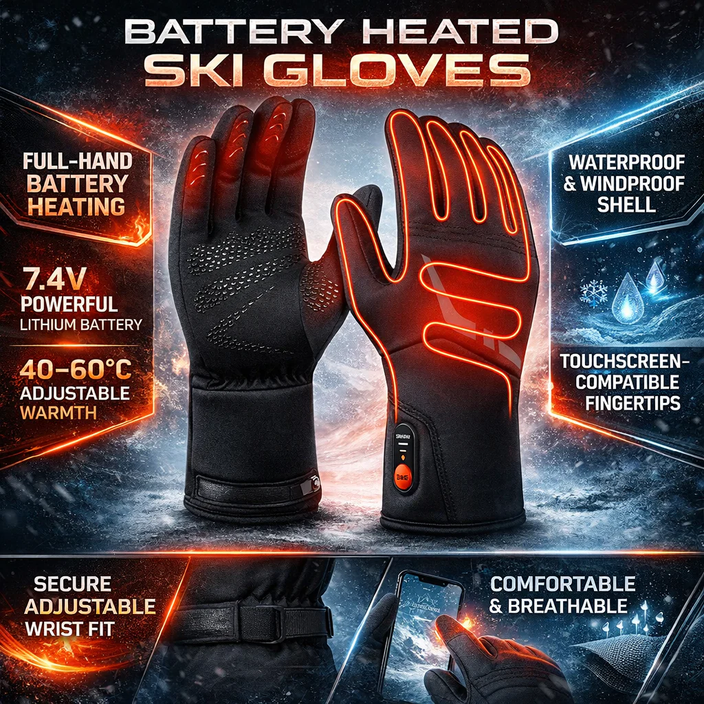 Heated Gloves Battery Powered Waterproof Touchscreen Winter Gloves