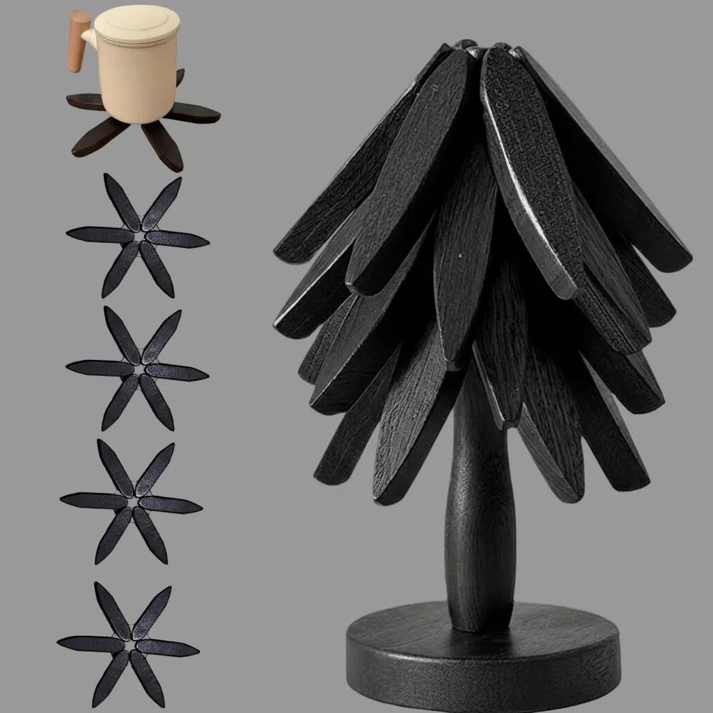 Kitchen Trivet Wooden Heat Resistant Folding Tree Design Set