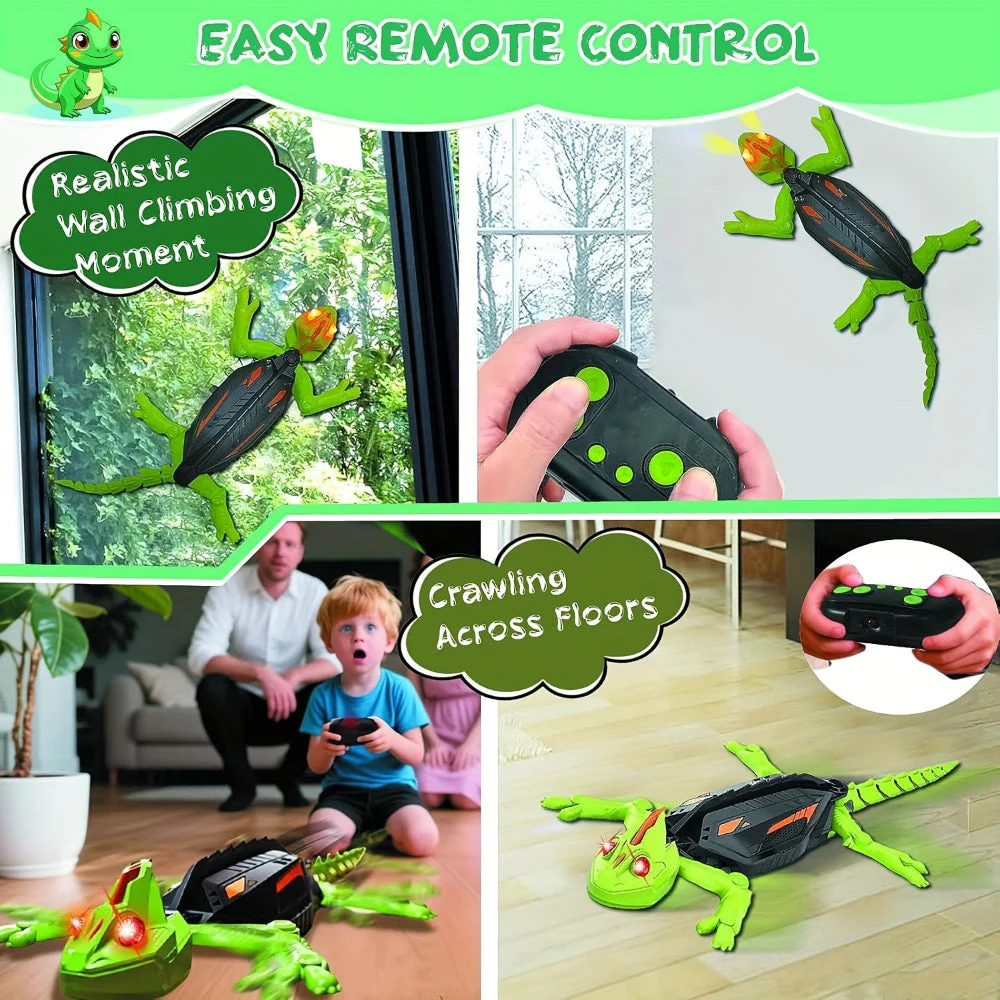 Kids Toy Lizard Remote Control Wall Climbing Robot LED Gecko