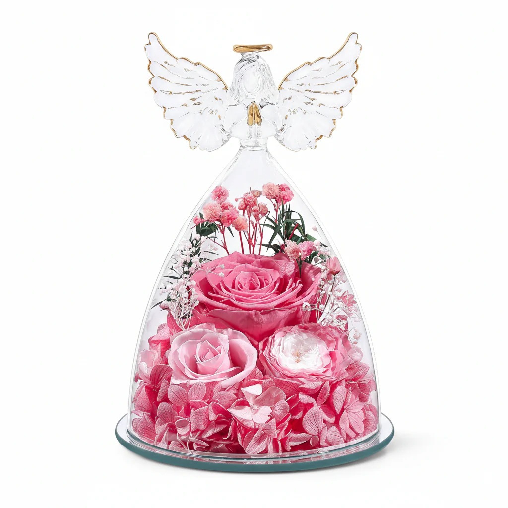 Flower Gift Glass Dome Preserved Rose Angel Light Display