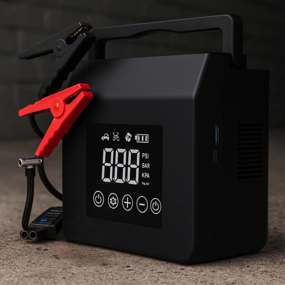 Car Jump Starter Portable Air Compressor Power Pack Tire Inflator Set