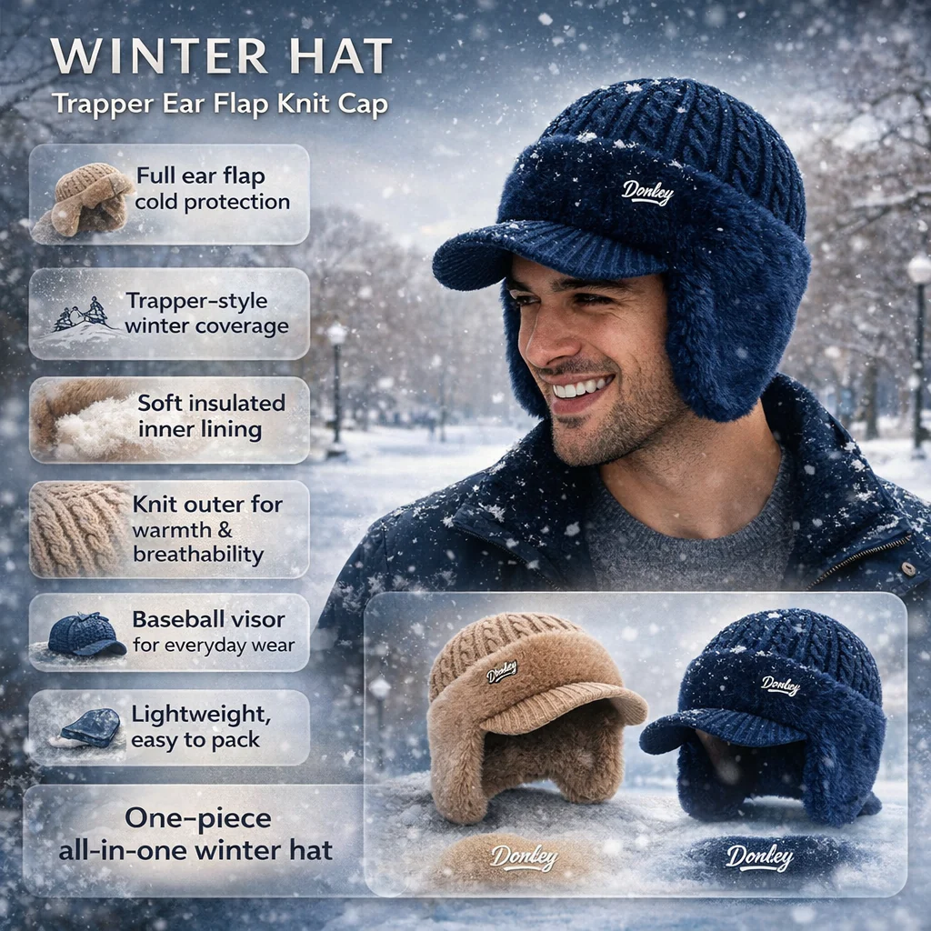 Winter Hat Trapper Ear Flap Knit Cap