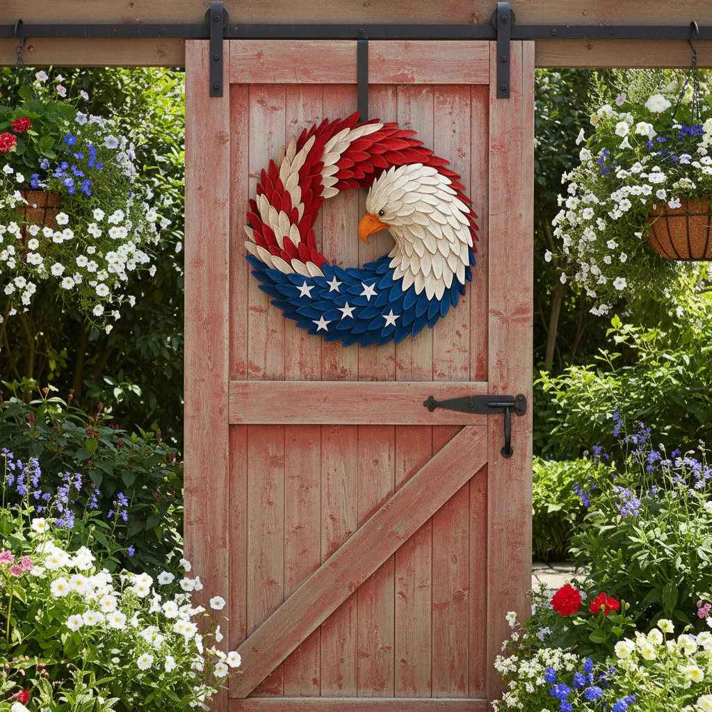 Wall Art Veterans Eagle Wreath Boxwood Indoor Outdoor Display