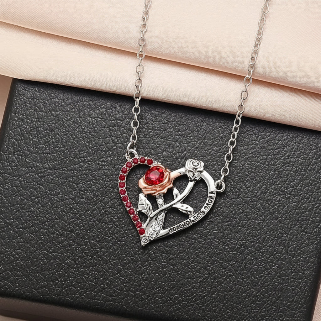 Necklace Heart Pendant Silver Rose Gift Jewelry Romantic Couples