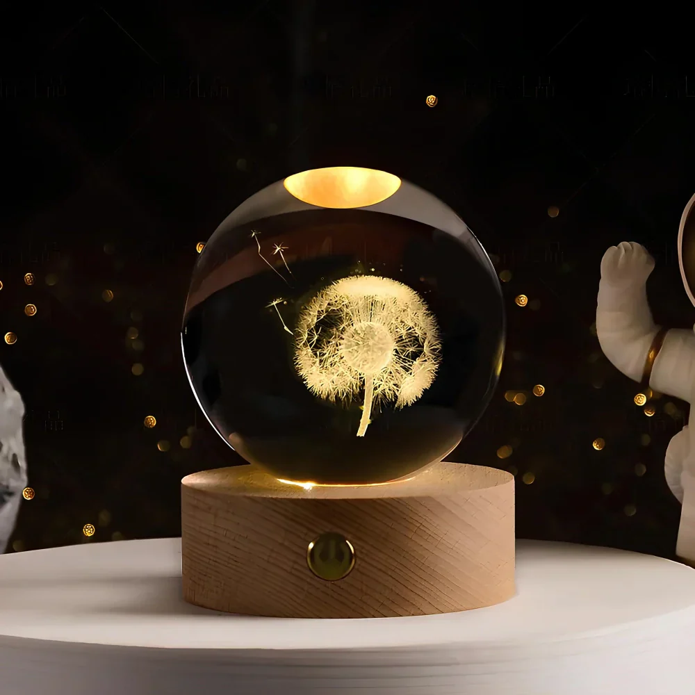 Night Light Crystal Ball 3D Planet Engraved LED Table Lamp