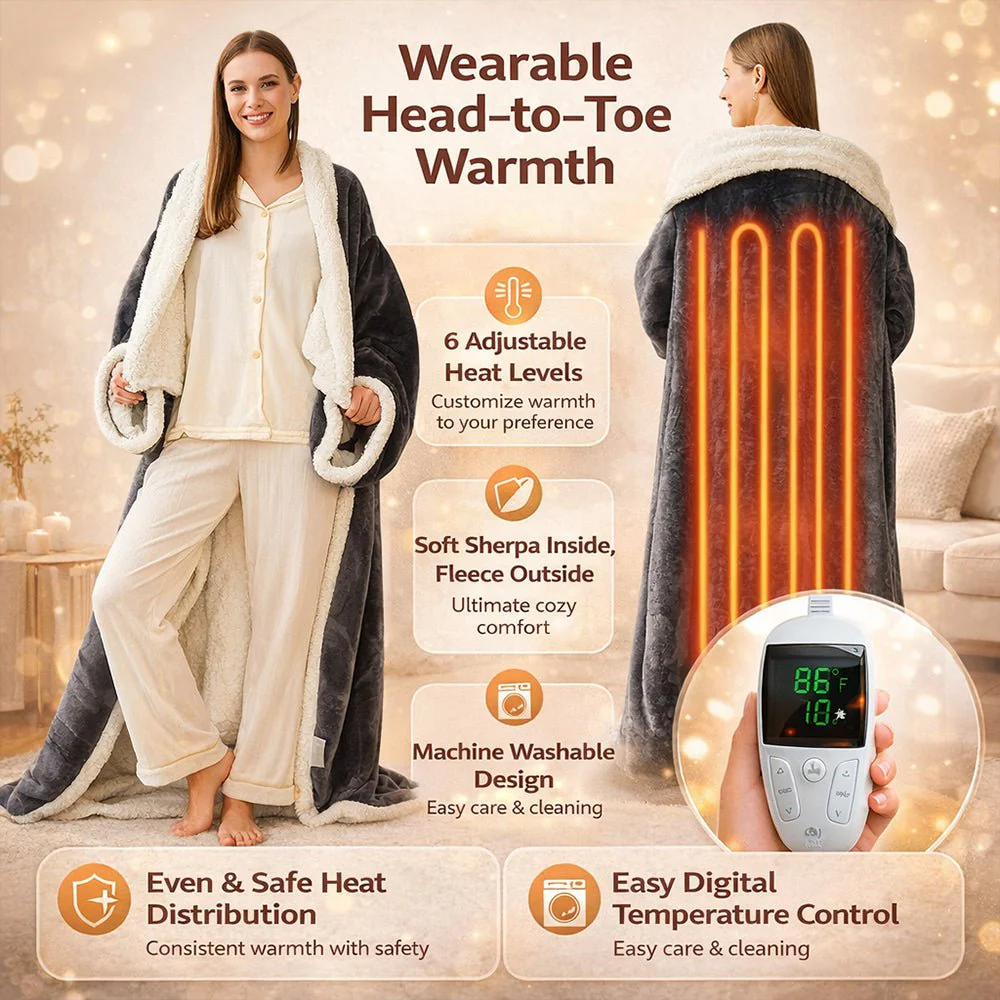 Electric Heated Blanket Wearable Sherpa Fleece Throw Adults