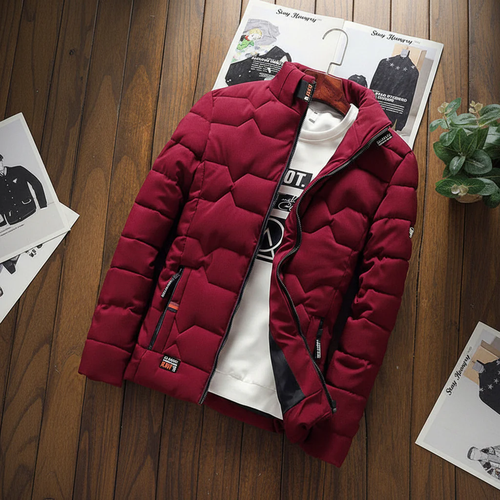 Mens Jacket Quilted Zipper Pocket Casual Wear