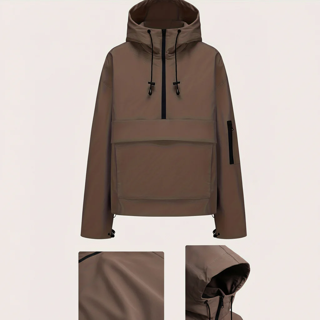 Hooded Jacket Casual Pullover Zipper Pocket