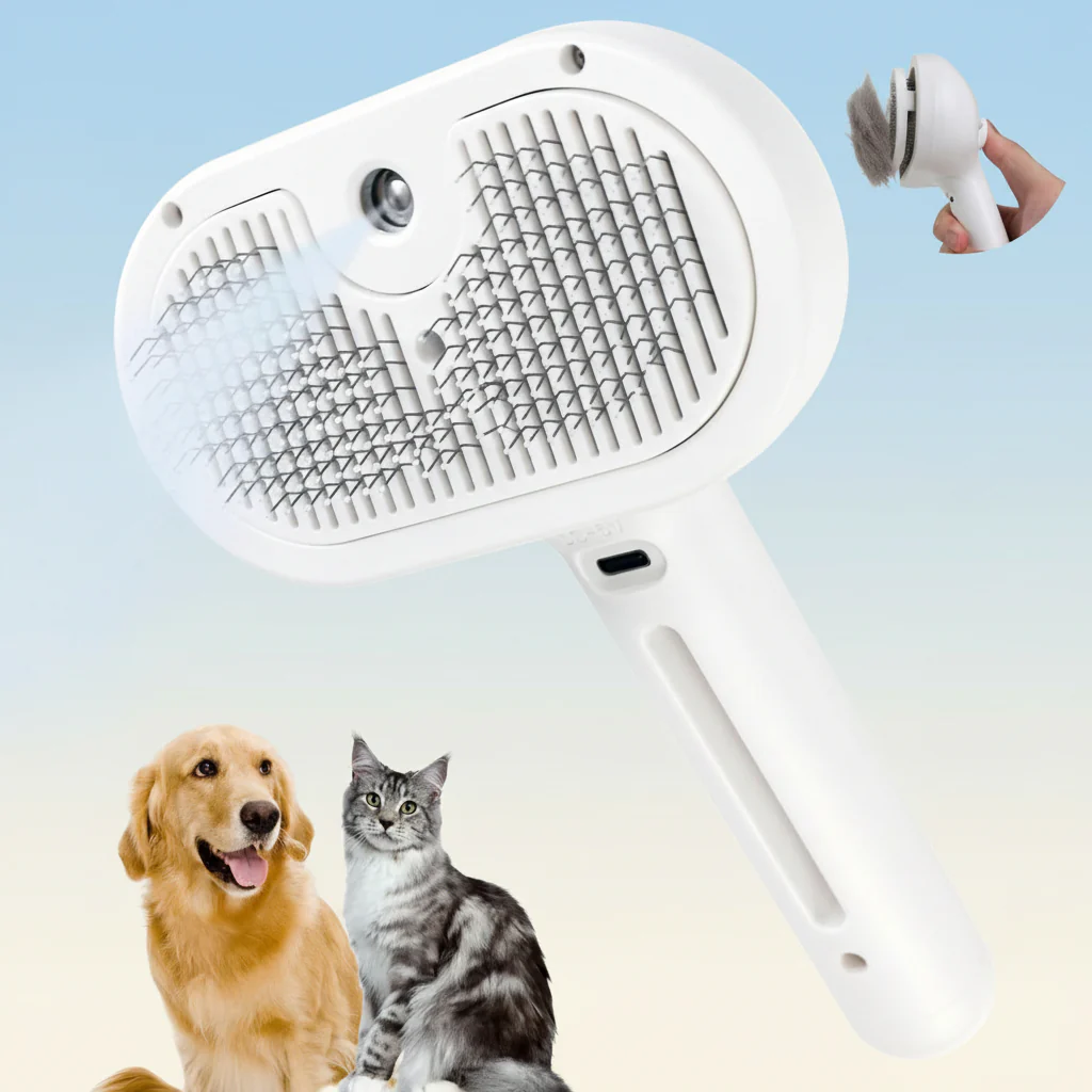 Pet Grooming Brush Self Cleaning Silicone Massage Spray Comb