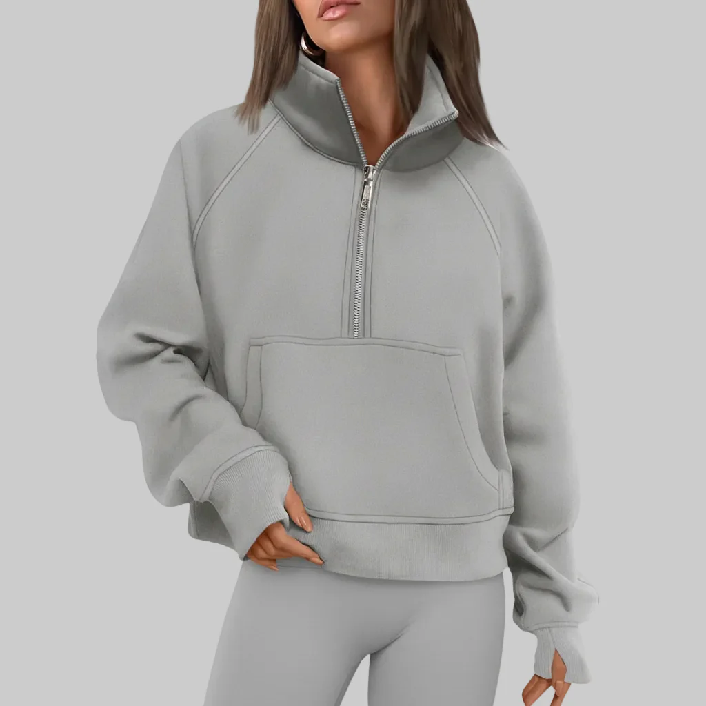 Cozy Sweatshirt Half Zip Fleece Cropped Pullover Women