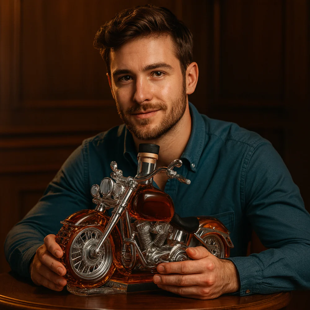Whiskey Decanter Motorcycle Glass Bottle Bar Display