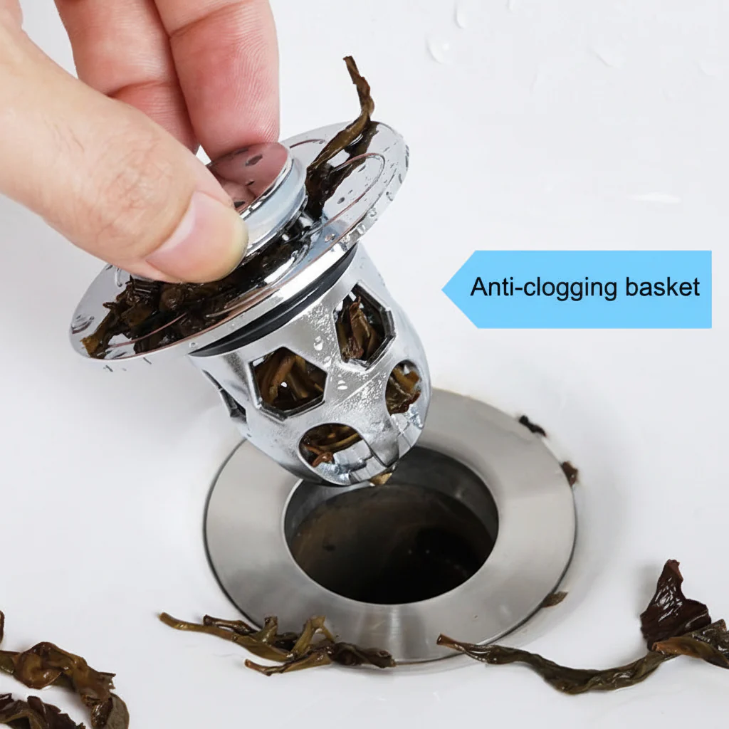 Sink Drain Stopper Pop Up Stainless Steel Anti Clog Bathroom Plug