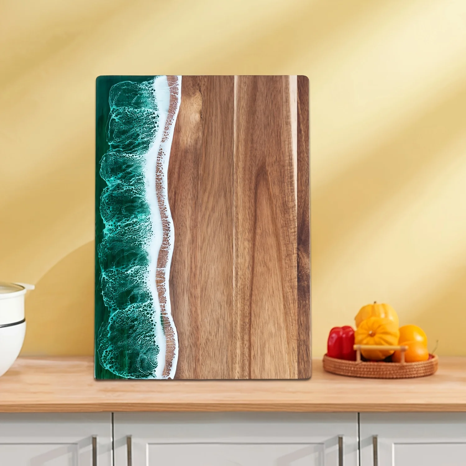 Wave Resin Cutting Board | Ocean-Inspired Acacia Wood Cheese & Serving Board