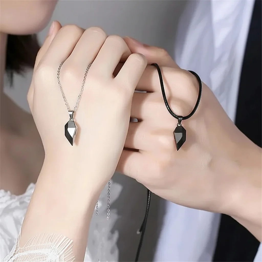 Necklace Couple Magnetic Heart Electrocardiogram Pendant Set