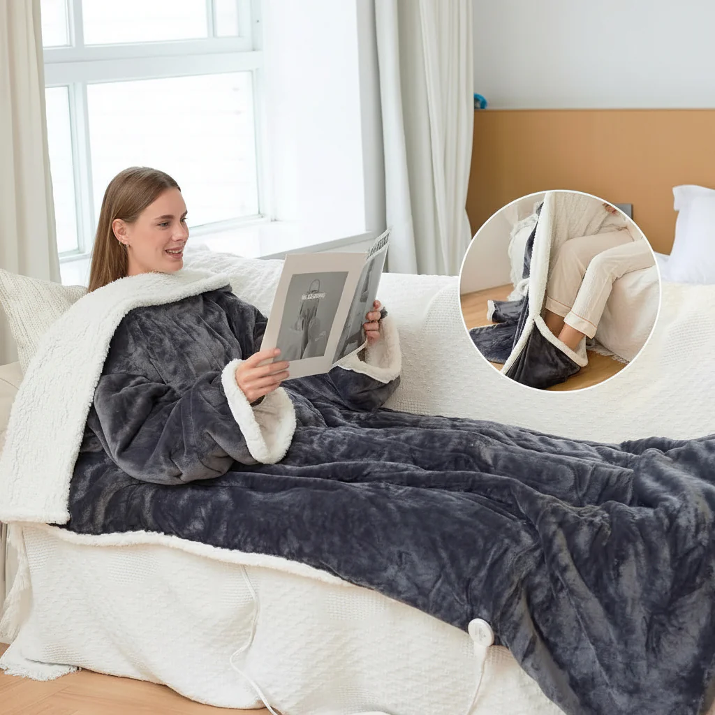Electric Heated Blanket Wearable Sherpa Fleece Throw Adults