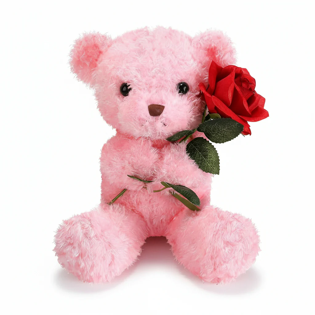 Plush Toy Valentine Bear Soft Rose Holding Stuffed Animal Gift