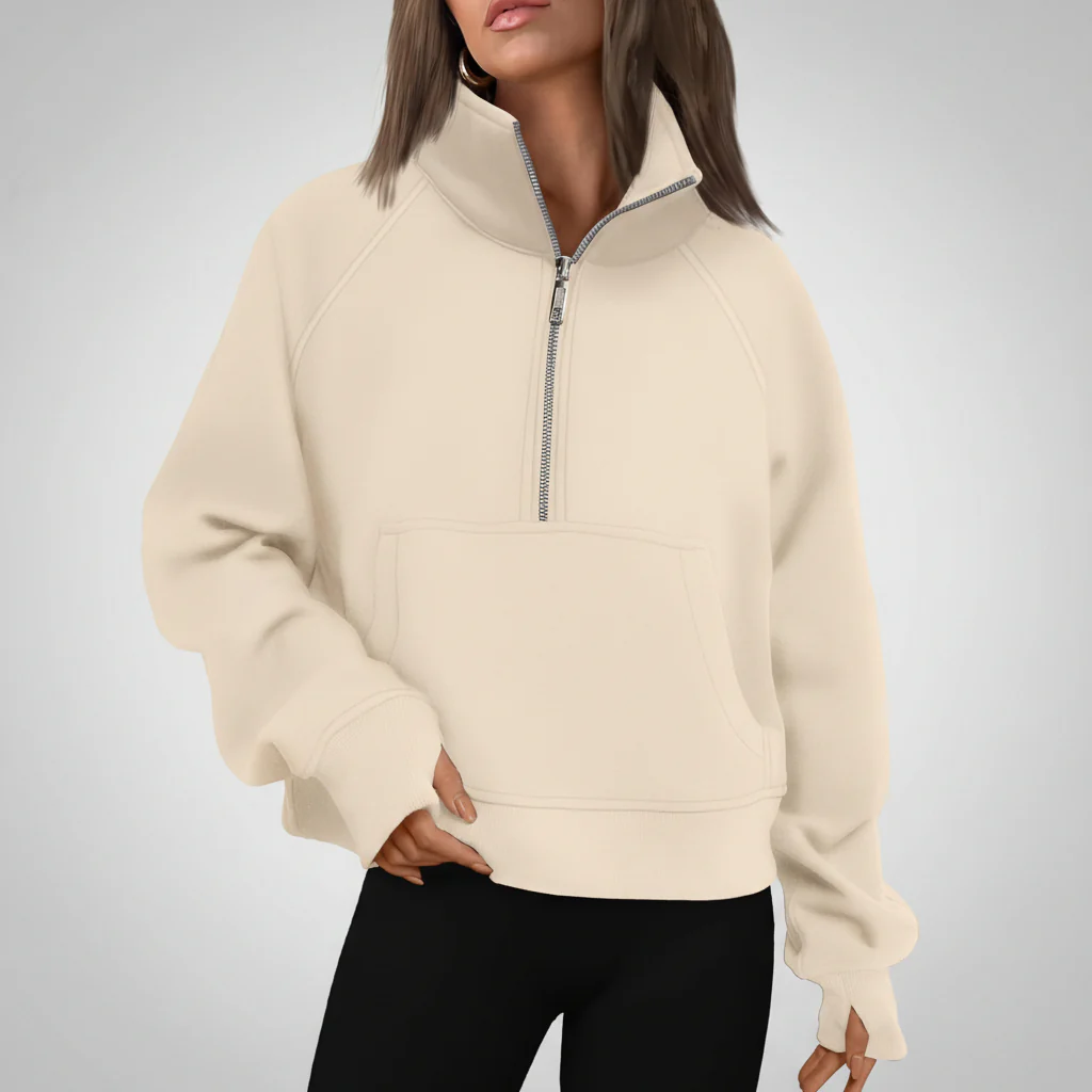Cozy Sweatshirt Half Zip Fleece Cropped Pullover Women