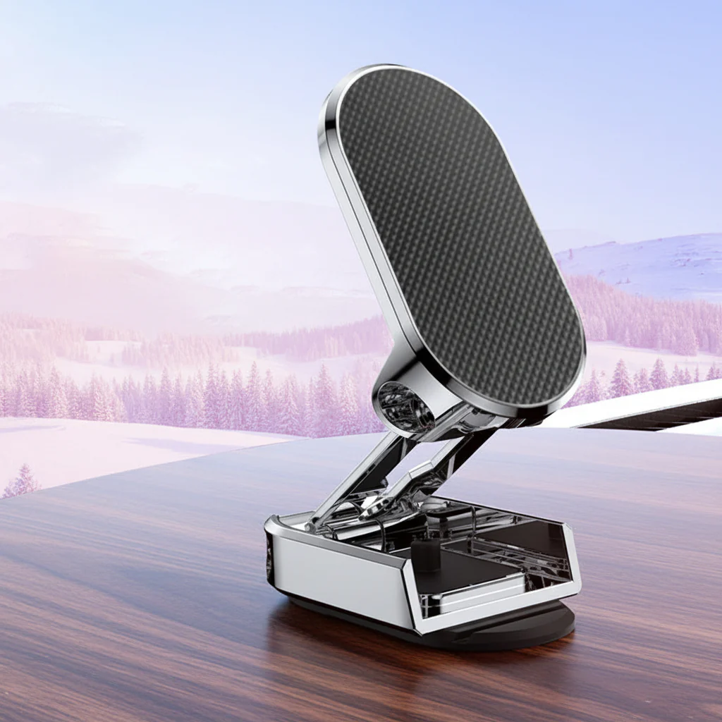 Car Phone Mount Magnetic Dashboard Foldable Alloy Holder