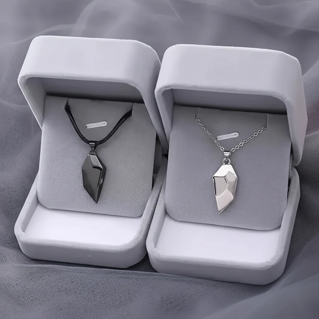 Necklace Couple Magnetic Heart Electrocardiogram Pendant Set