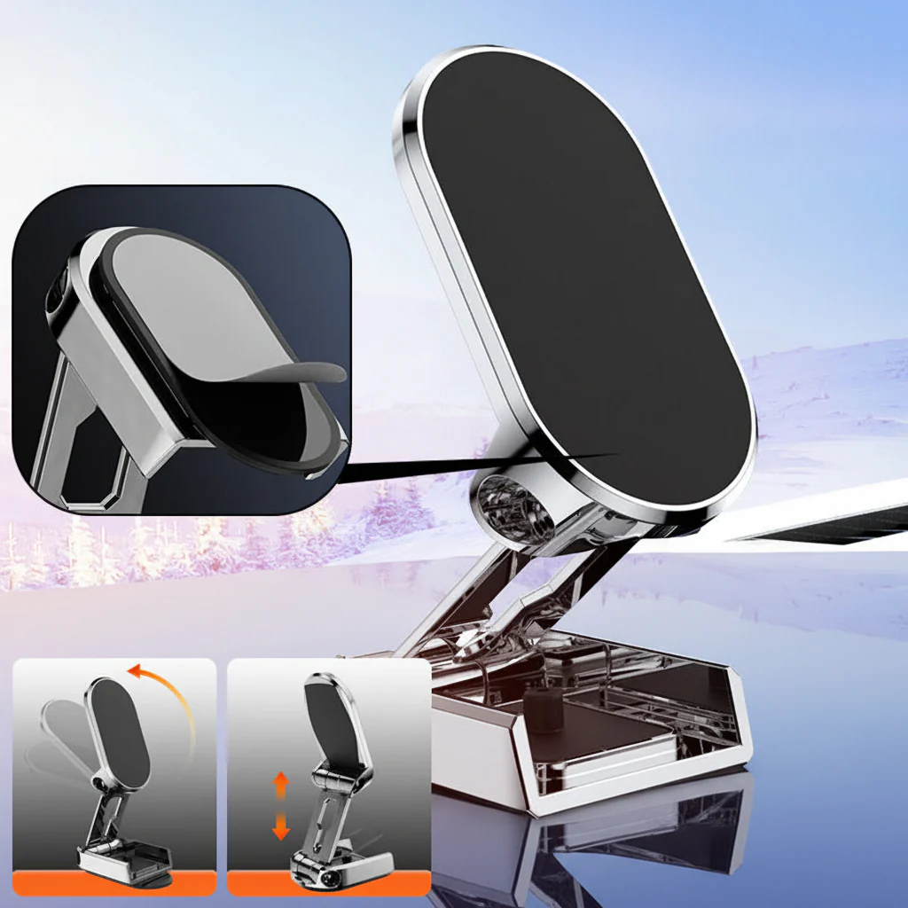 Car Phone Mount Magnetic Dashboard Foldable Alloy Holder