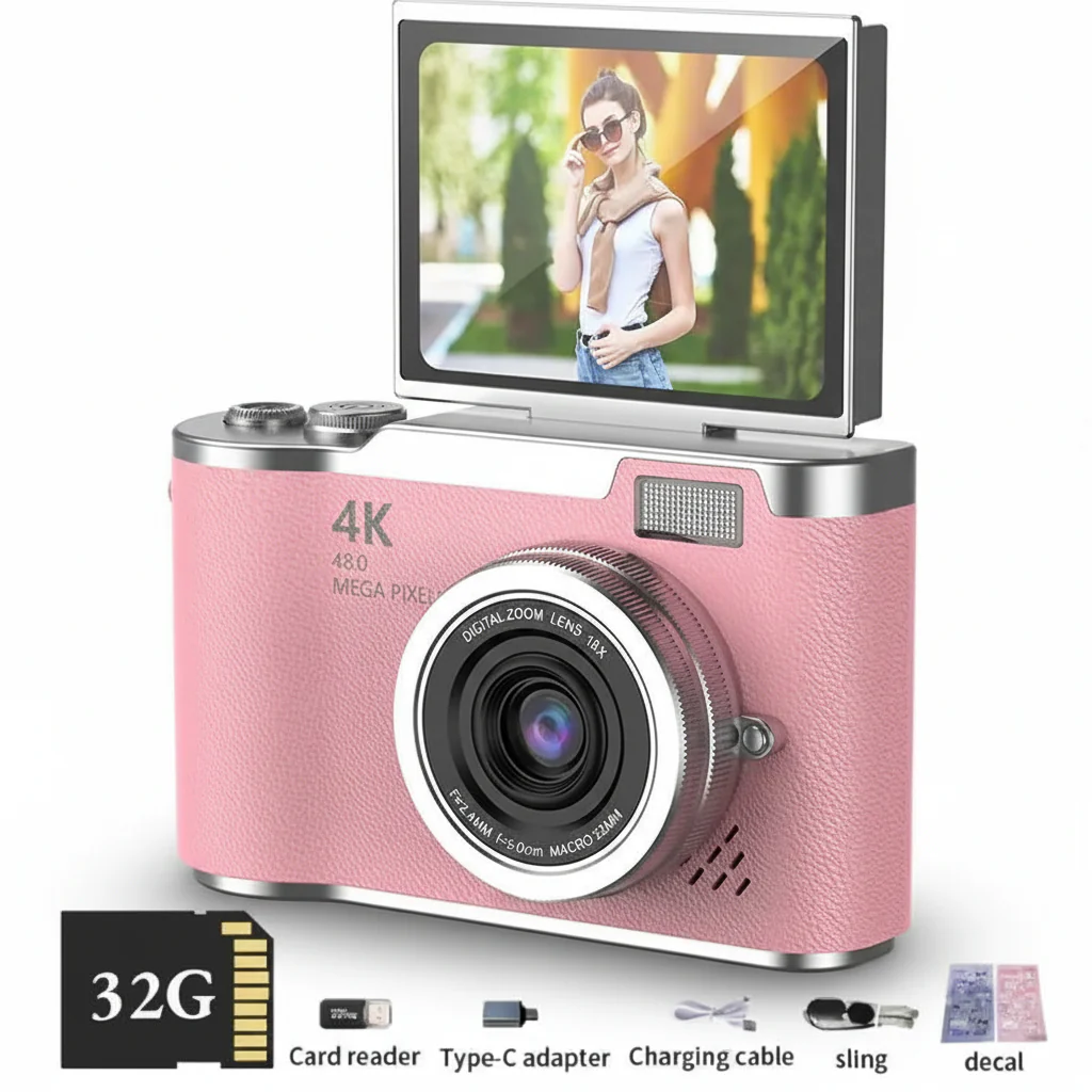 Digital Camera 4K Flip Screen 48MP 8X Zoom Compact Photo Video