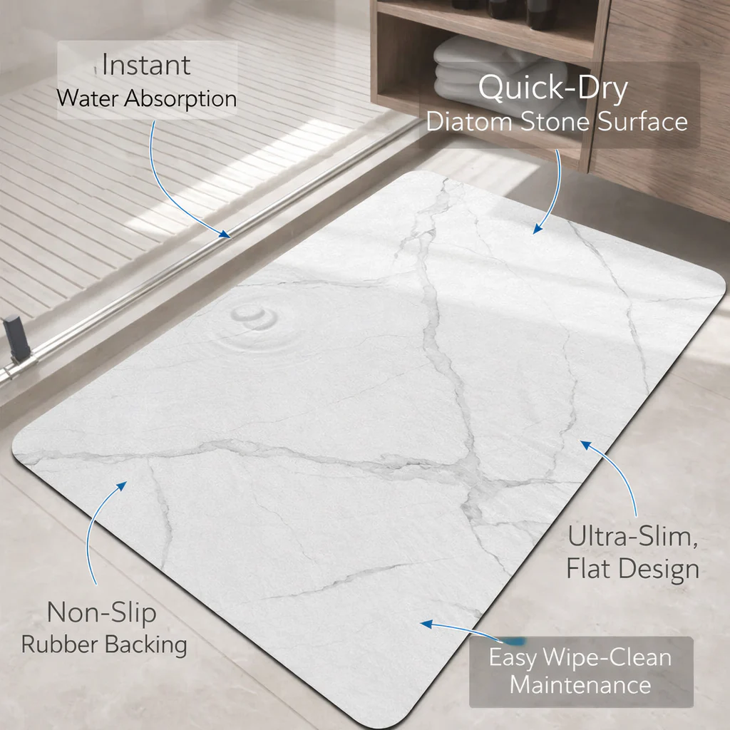 Bathroom Mat Quick Dry Diatom Stone Non Slip Marble Rug
