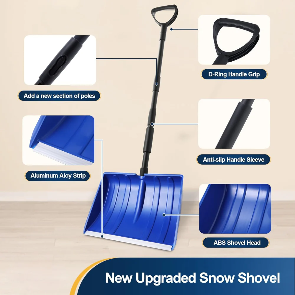 Snow Shovel Adjustable Handle Wide Blade Plastic Scoop Tool
