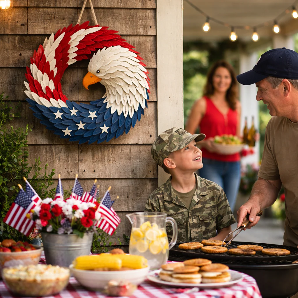 Wall Art Veterans Eagle Wreath Boxwood Indoor Outdoor Display