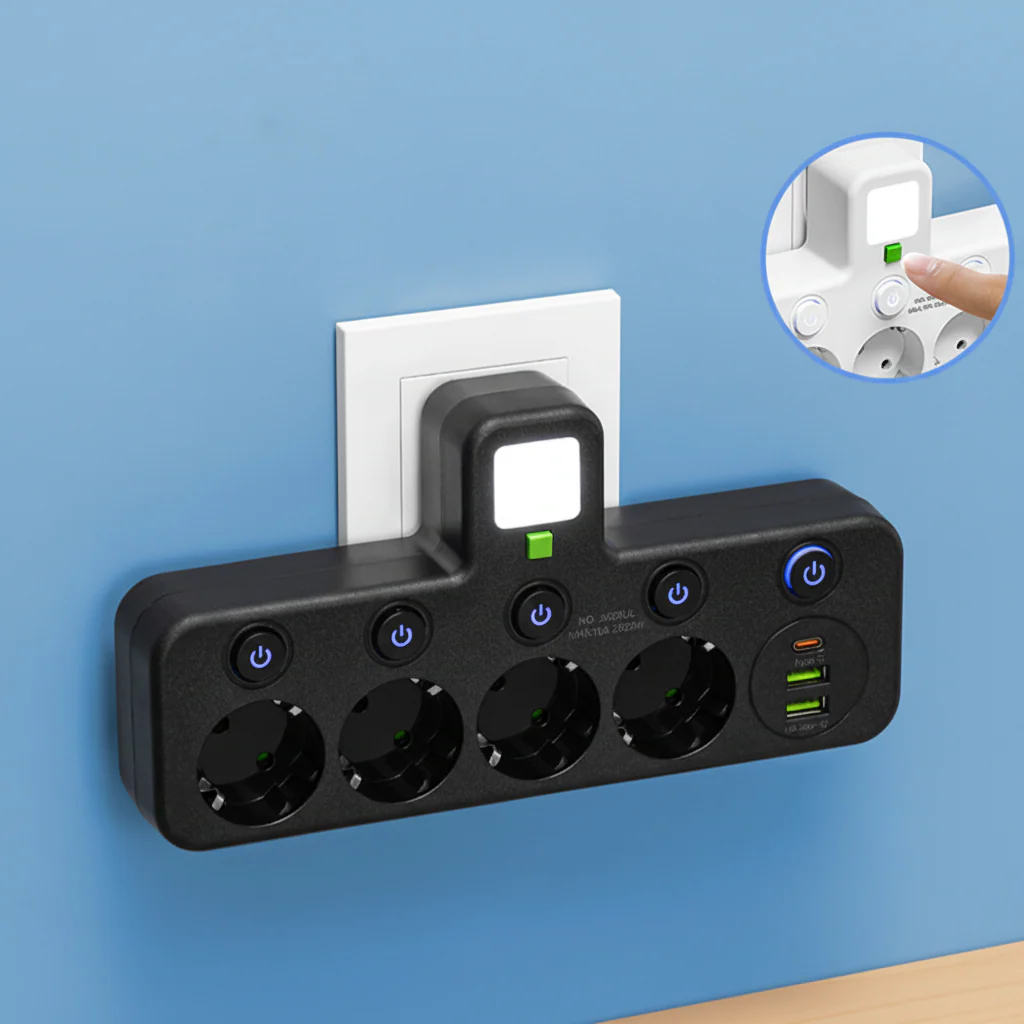 Power Strip USB Wall Plug Night Light Individual Switches