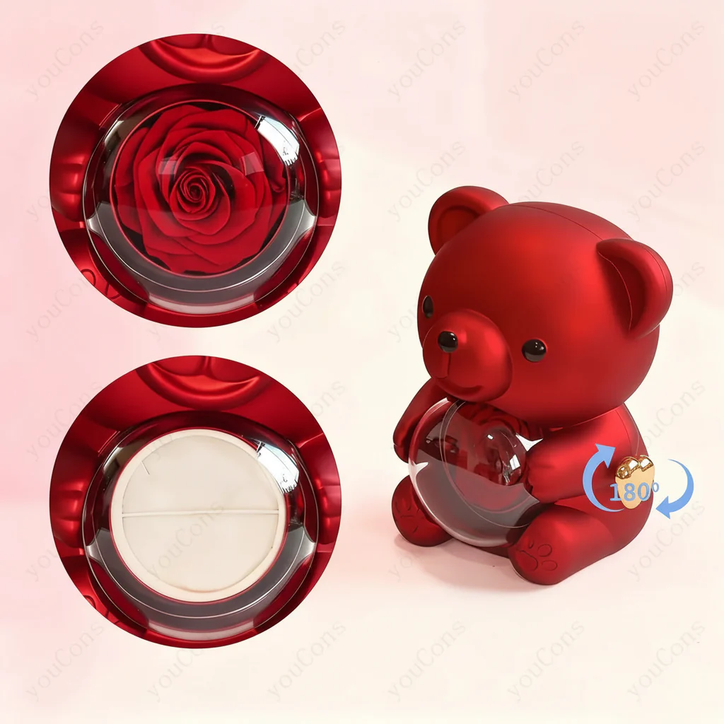 Necklace Heart Pendant Zircon Bear Rose Gift Box Women