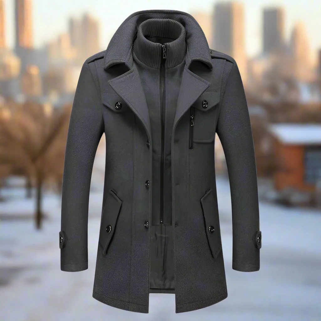 Men Winter Coat Blend Insulated Long Trench Jacket