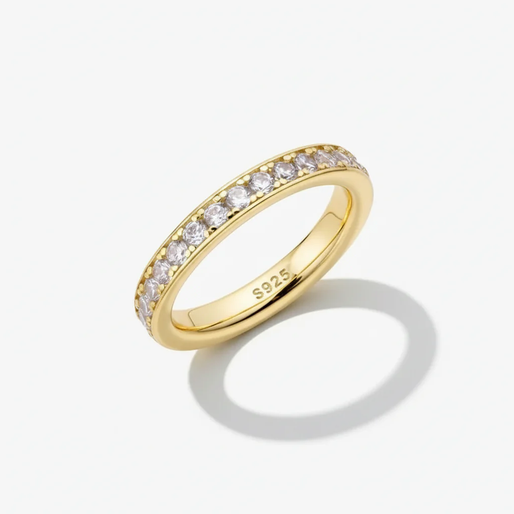 Silver Ring Sterling Band Bead Bright Setting Everyday Wear