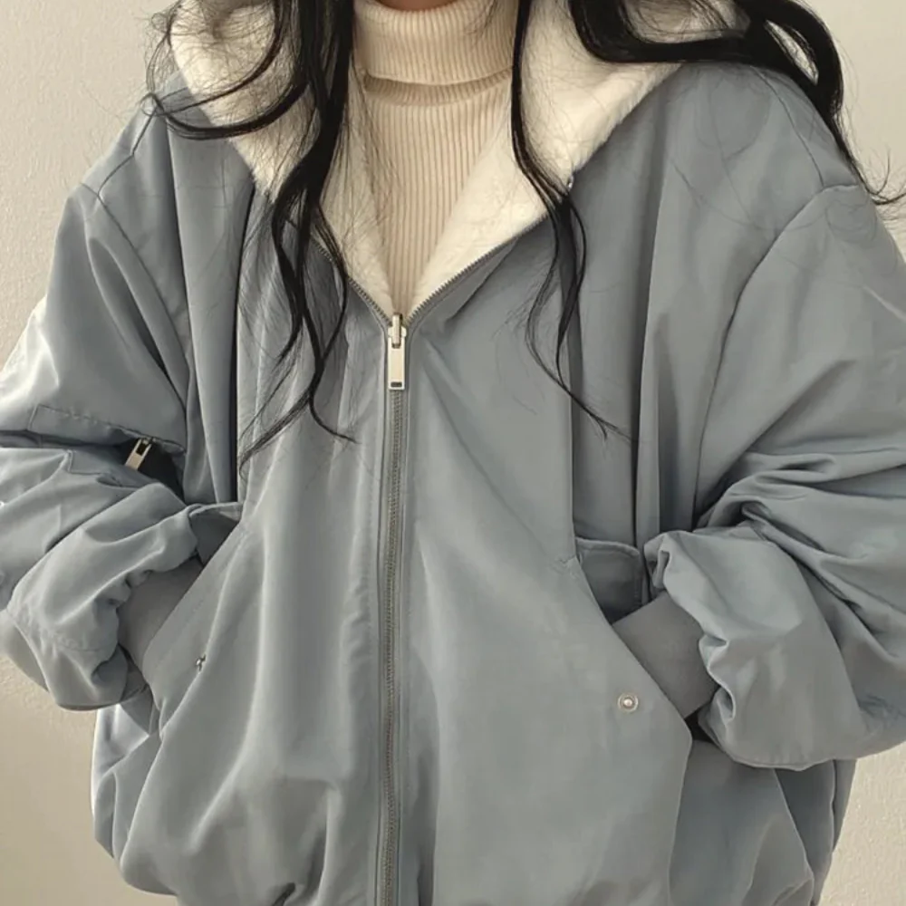 Winter Jacket Women Shearling Lined Zipper Casual Coat